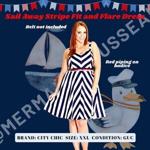 City Chic XXL Sail Away Stripe Fit and Flare Dress